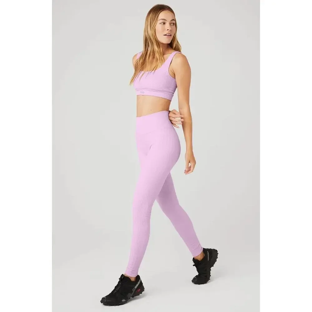 Alo Yoga‎ Seamless Cable Knit Bra & High-Waist Legging Set Sugarplum Pink Small